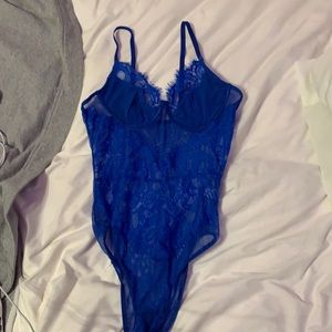 Blue lace mesh bodysuit